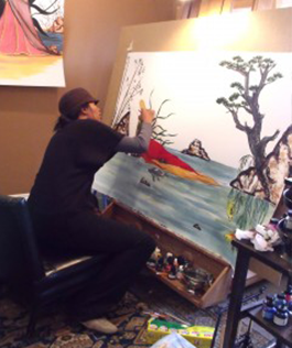 Louise working on the  Painting Peace